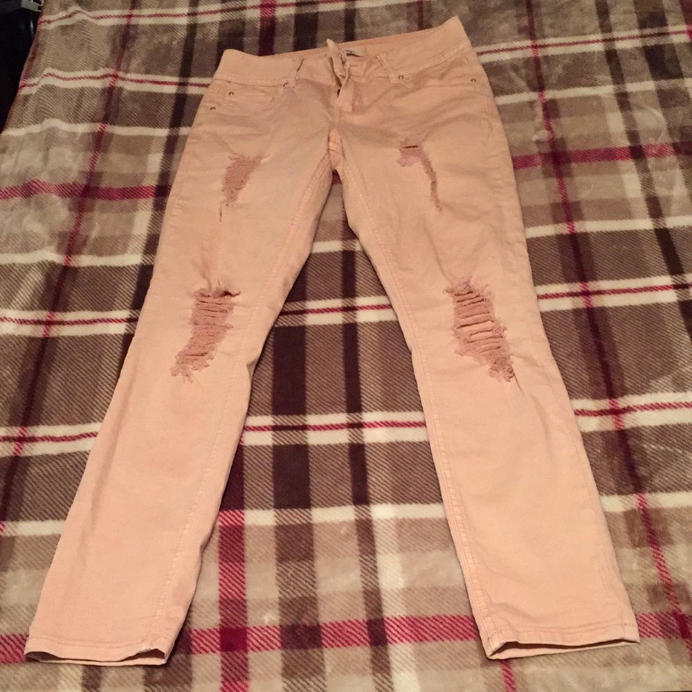 Light pink distressed jeans